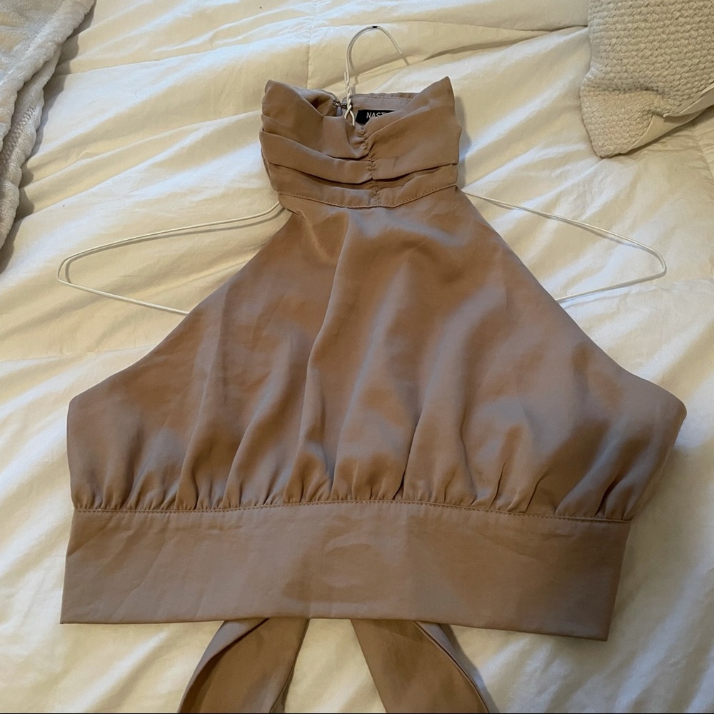 Nasty gal Ruched Halter Neck Satin Crop Top